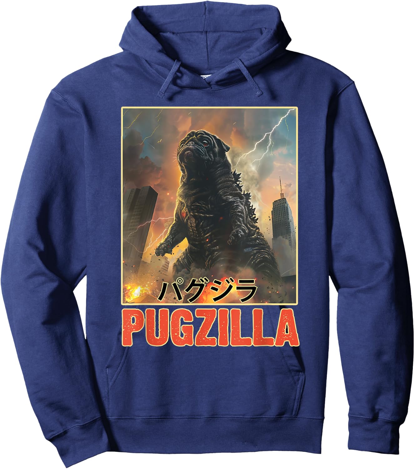 Funny Pug Vintage Styles Animal Vintage Art Pug Dog Kawai Pet Lovers Pugzilla Funny Outfits Hoodie - Hoodie | Navy