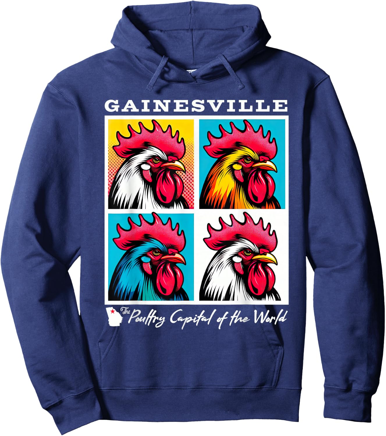 Gainesville Georgia Poultry Capital Chicken Pop Art Hoodie - Hoodie | Navy
