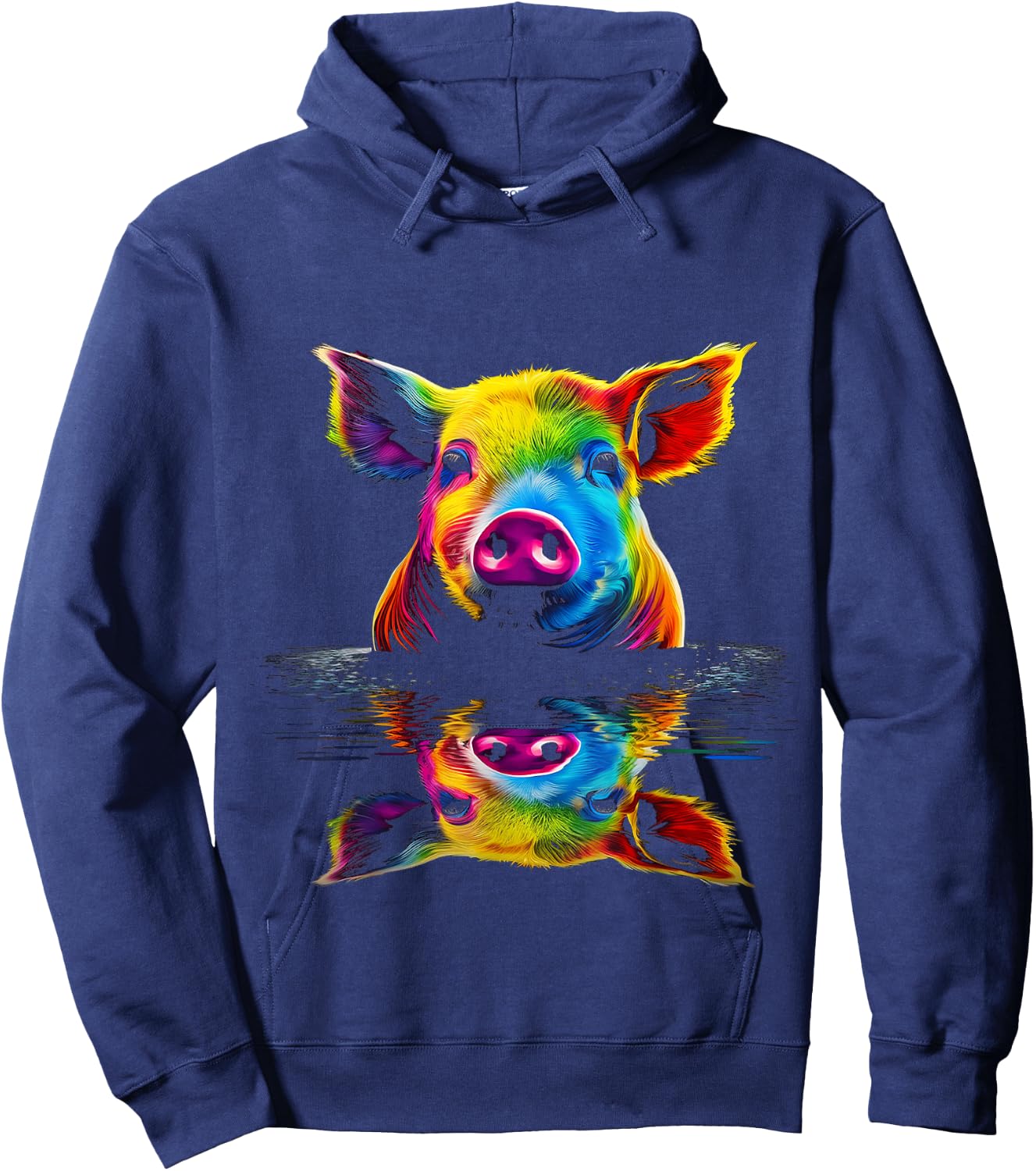 Pig Colorful Animal Art Illustration Graphic Pig Hoodie - Hoodie | Navy