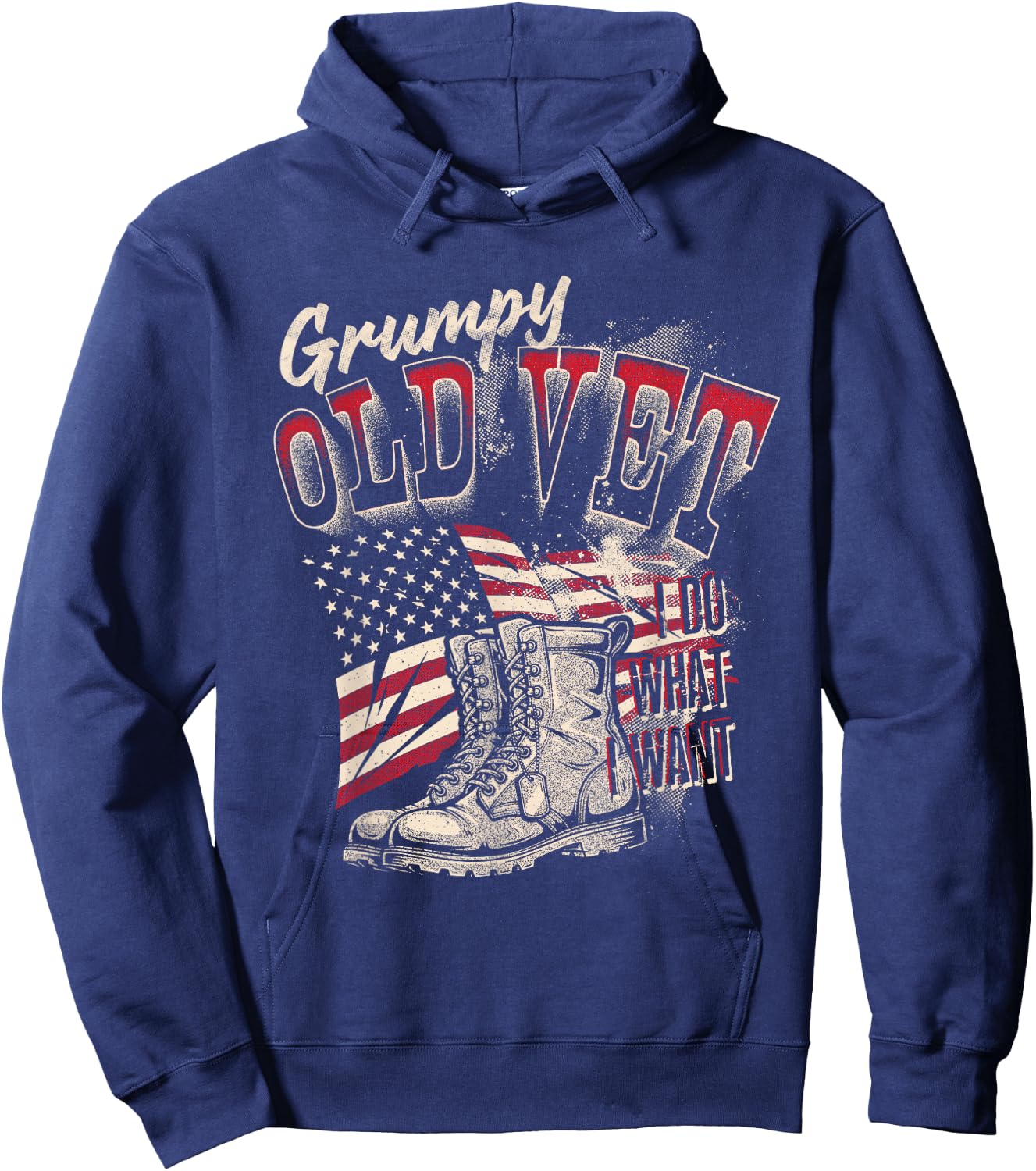 Military Grumpy Old Vet Funny Veteran American Flag Design Hoodie - Hoodie | Navy