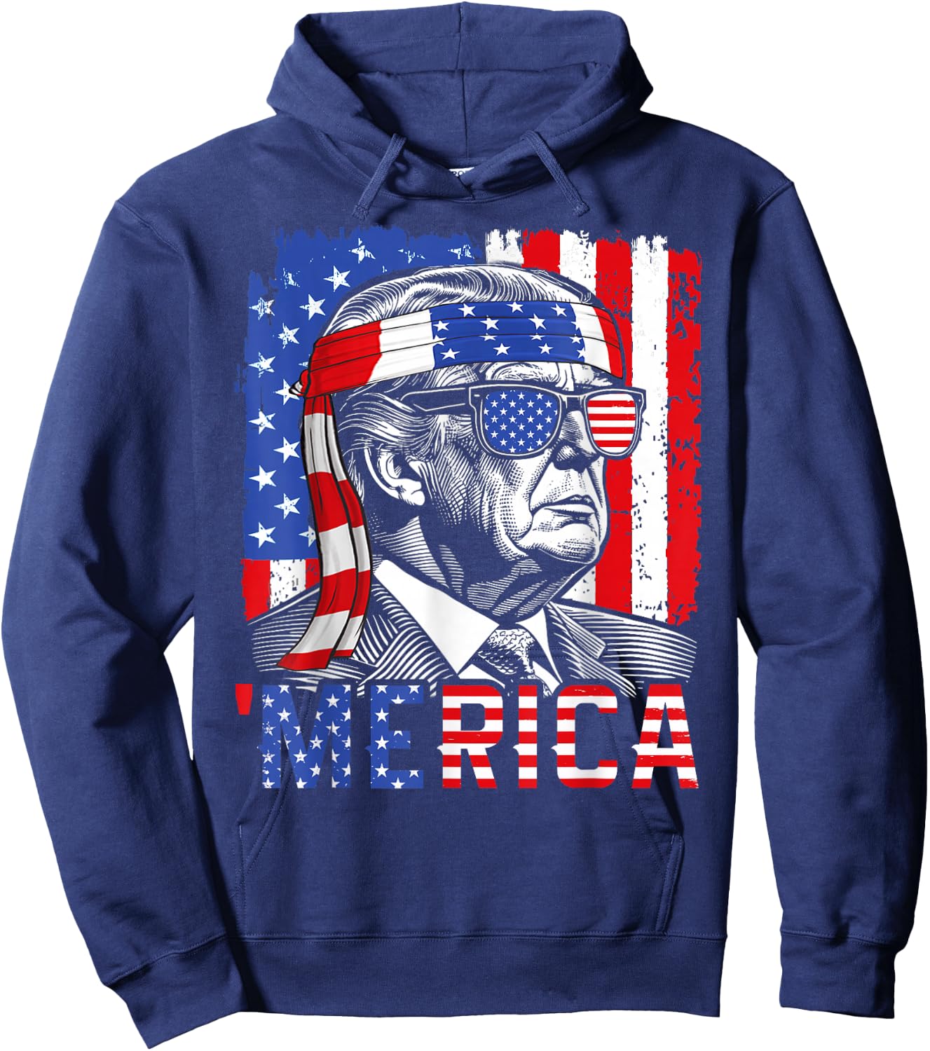 'Merica Trump Happy 4th Of July Funny American Flag USA Women Kids Men Hoodie - Hoodie | Navy