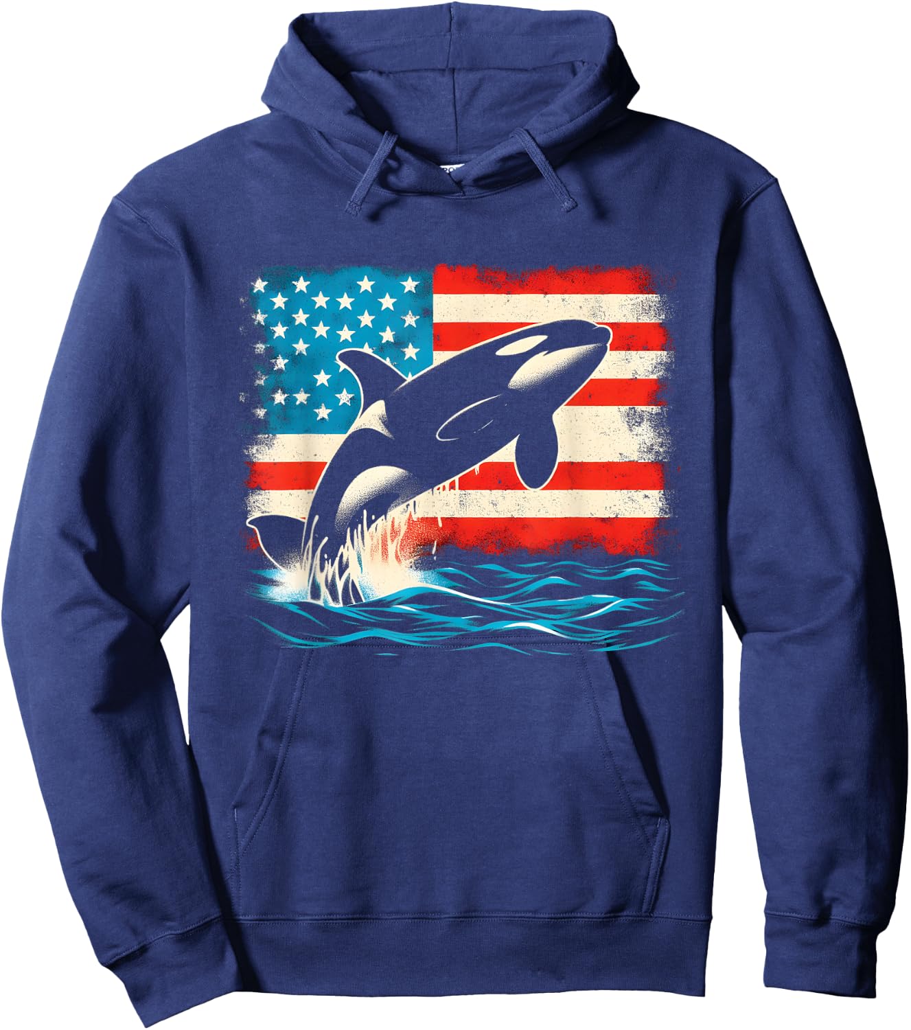 Orca American Flag - Patriotic USA Ocean Orca Whale Lover Hoodie - Hoodie | Navy