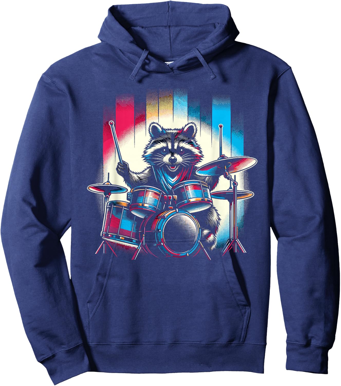 Raccoon Playing Drums Teacher Drummer Novelty Funny Drummer , black Hoodie - Hoodie | Navy