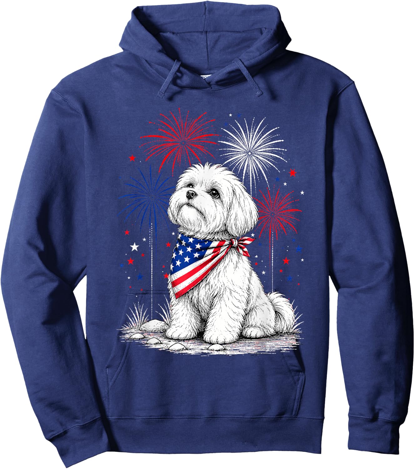 Maltese America's 250th Patriotic Fireworks Animal Lovers Hoodie - Hoodie | Navy