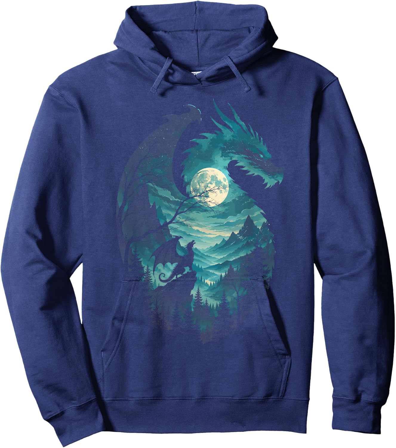 Dragon Howling at Moon 90's Vintage Retro Hoodie - Hoodie | Navy