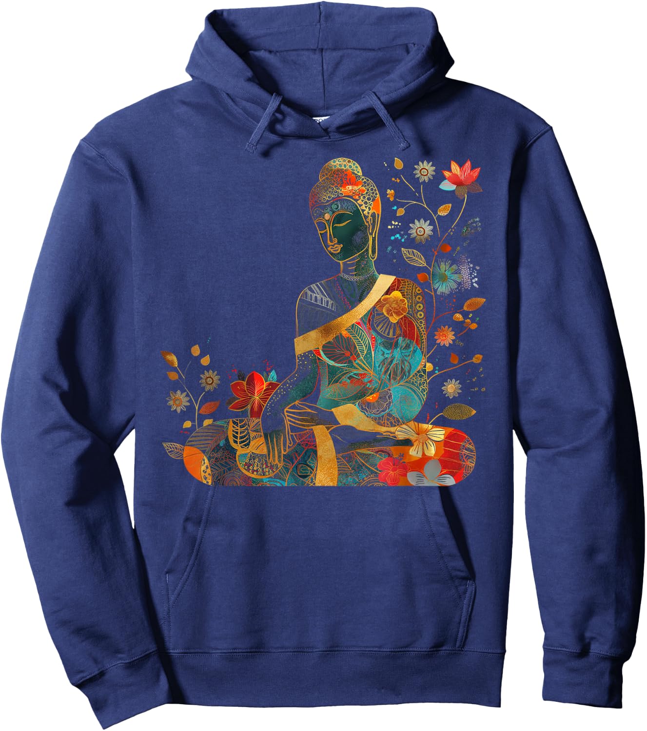 Buddha Colorful Flowers Floral Buddhist Zen Buddhism Art Hoodie - Hoodie | Navy