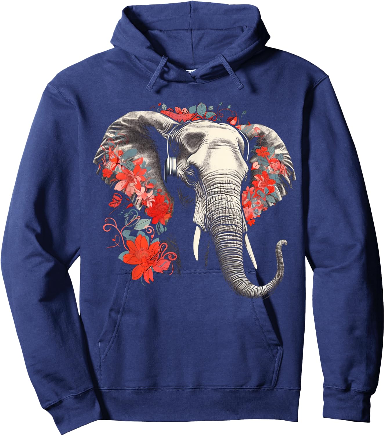 Elephant Flowers Music - Animal Art Elephant Hoodie - Hoodie | Navy