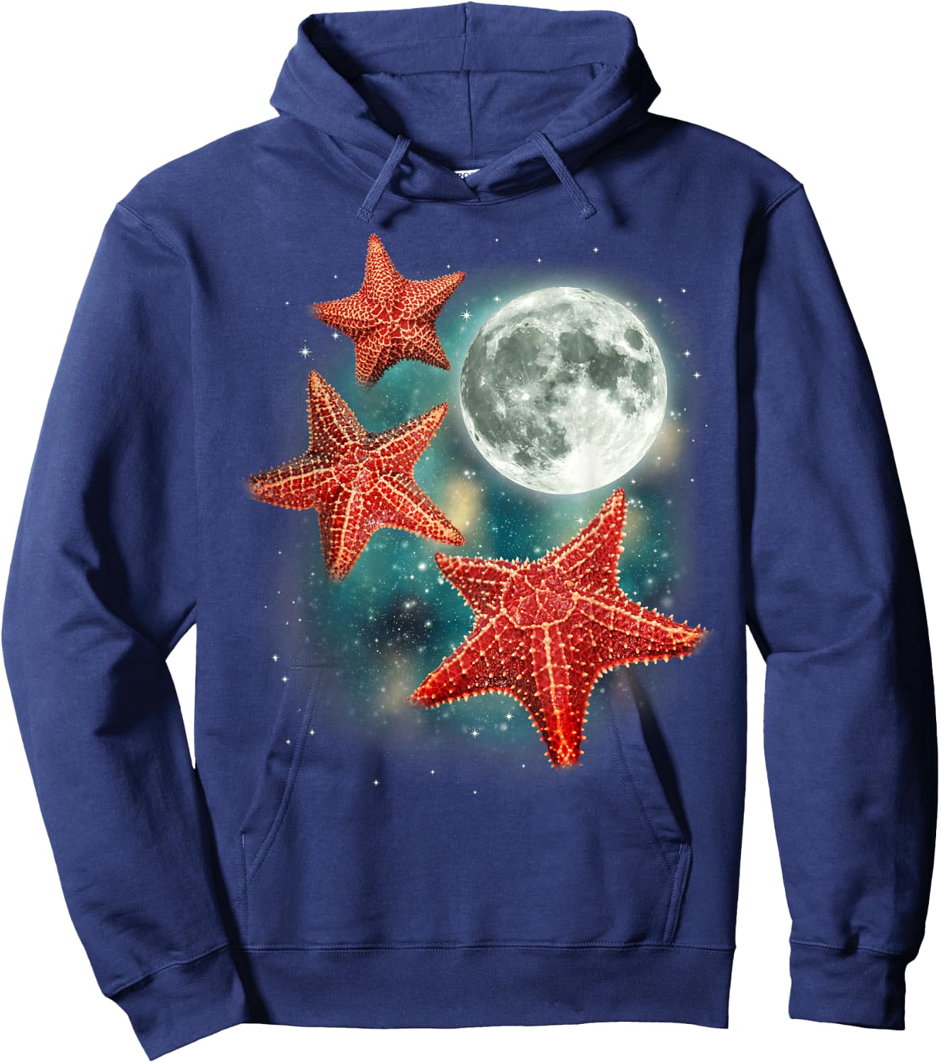 3 Starfish Moon Oceanic Funny Weird Quirky Sea Animals Hoodie - Hoodie | Navy