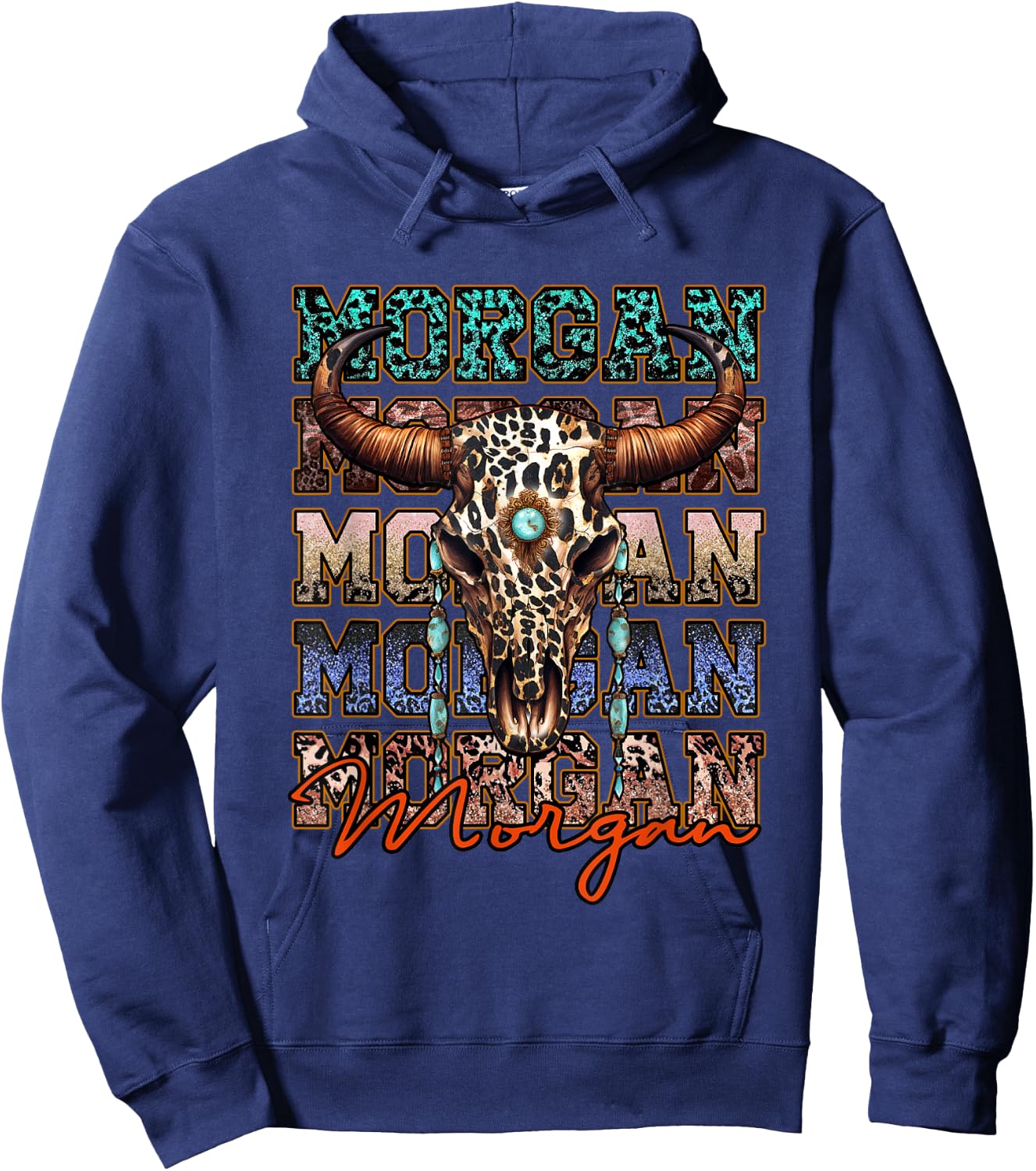 Morgan First Name Longhorn Southern Funny Apparel Hoodie - Hoodie | Navy