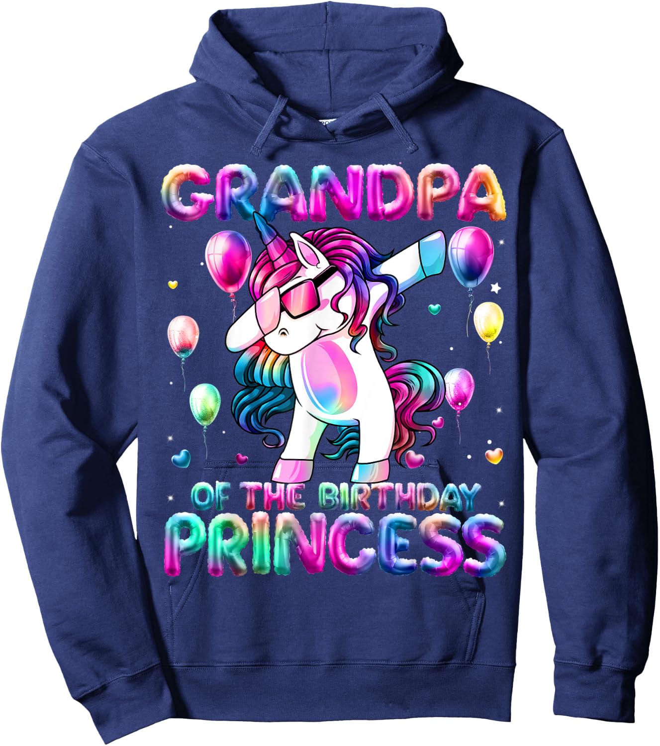 Grandpa of the Birthday Princess Girl Dabbing Unicorn Papa Hoodie - Hoodie | Navy