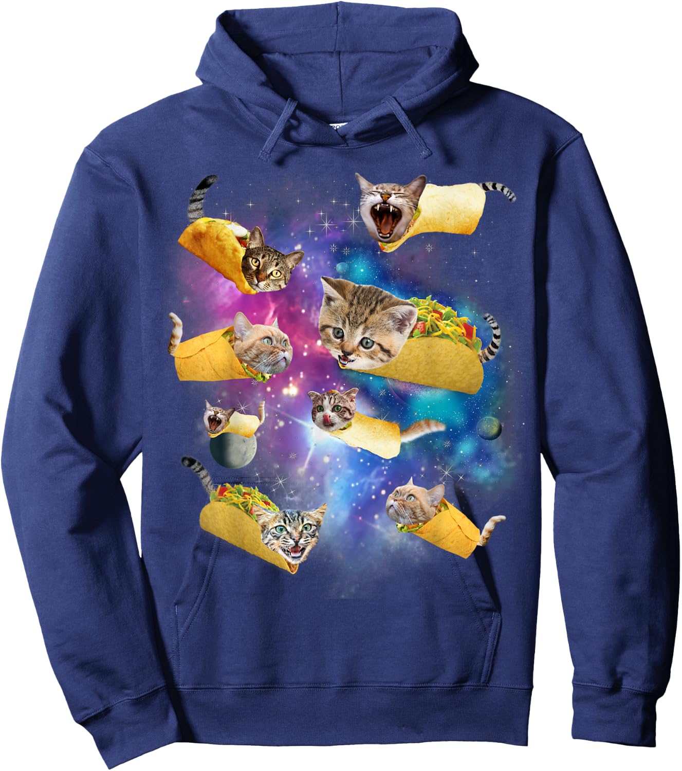 Burrito Pizza and Taco Cat in Space - Tacocat Gift , black Hoodie - Hoodie | Navy