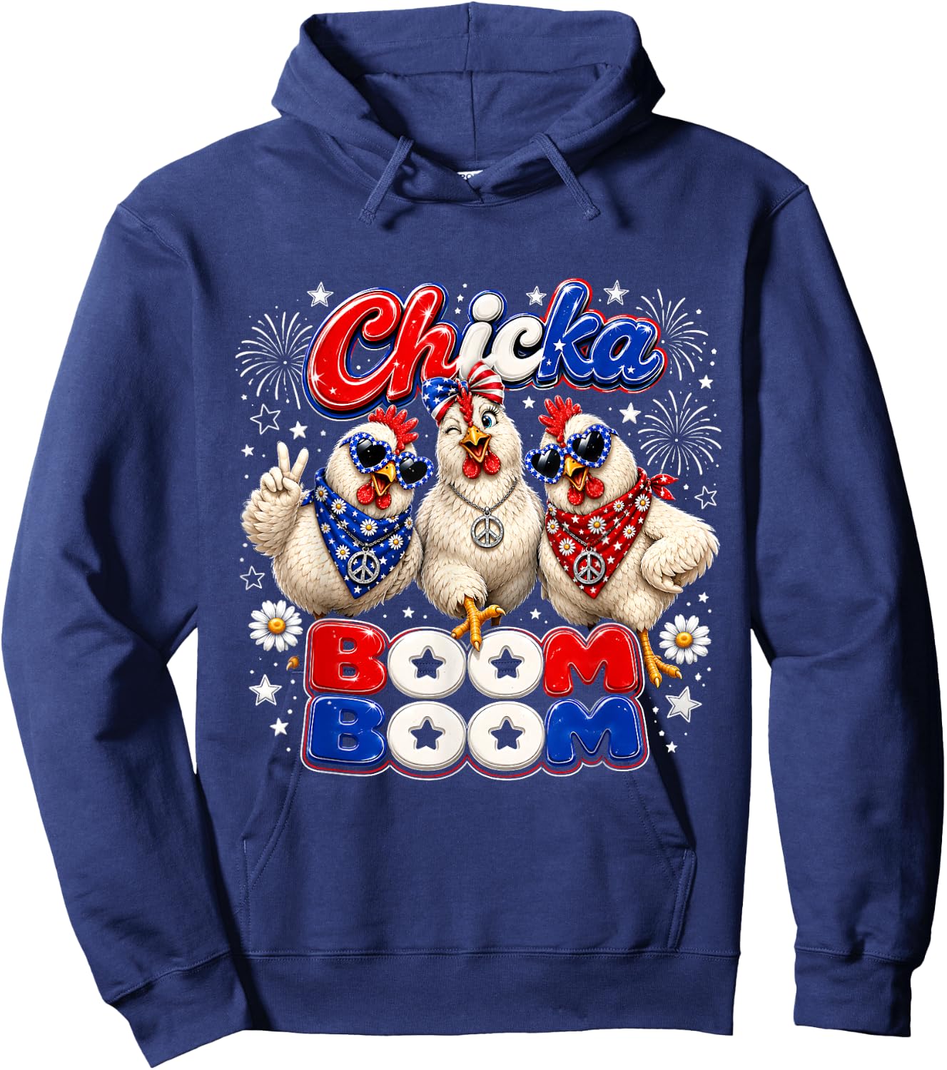 Chicka Boom Boom Cute Independence Day Chicken Farm Girls Hoodie - Hoodie | Navy