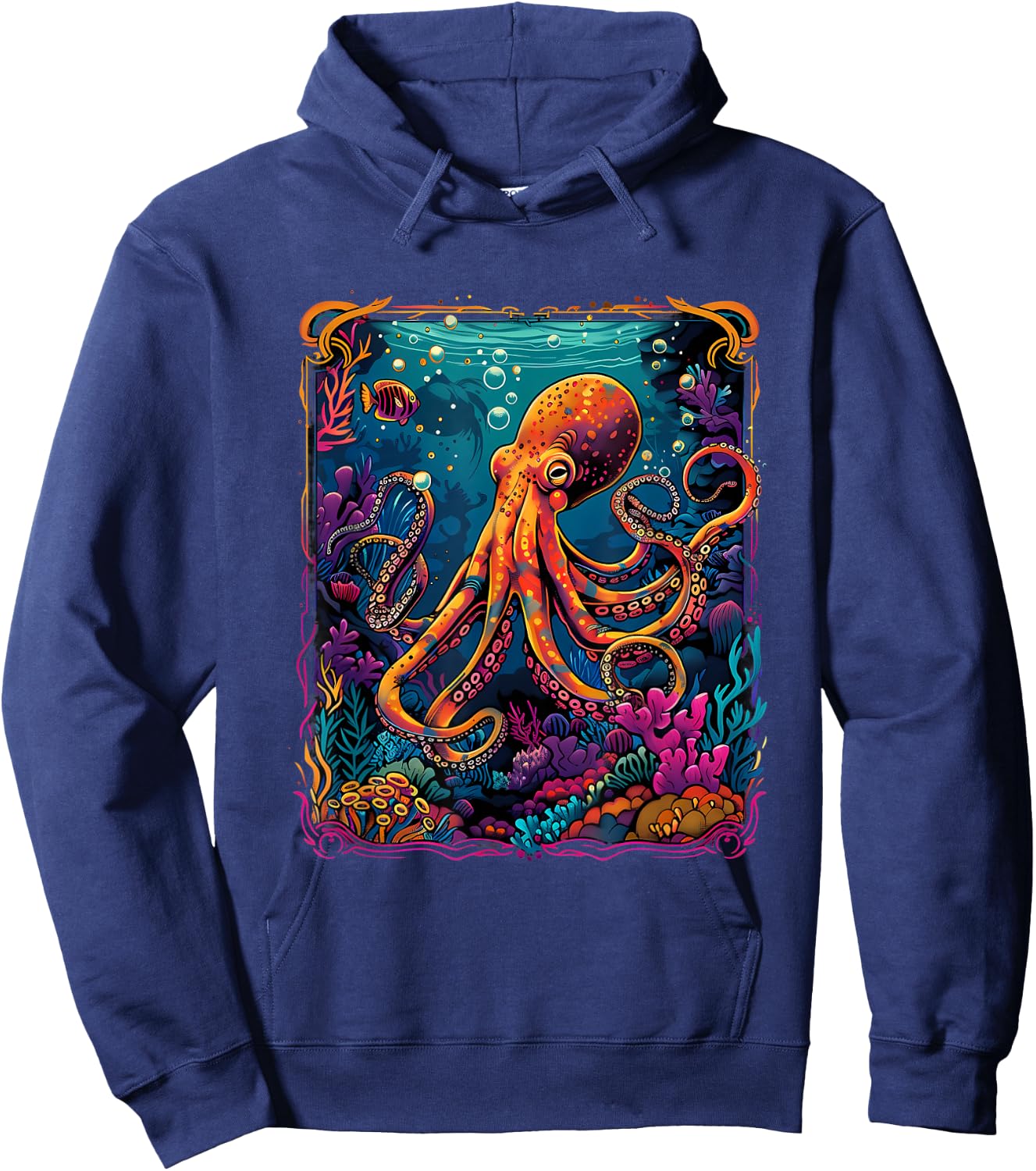 Sea Ocean Octopus Motif Artwork Sea Creature Kraken Cthulhu Hoodie - Hoodie | Navy