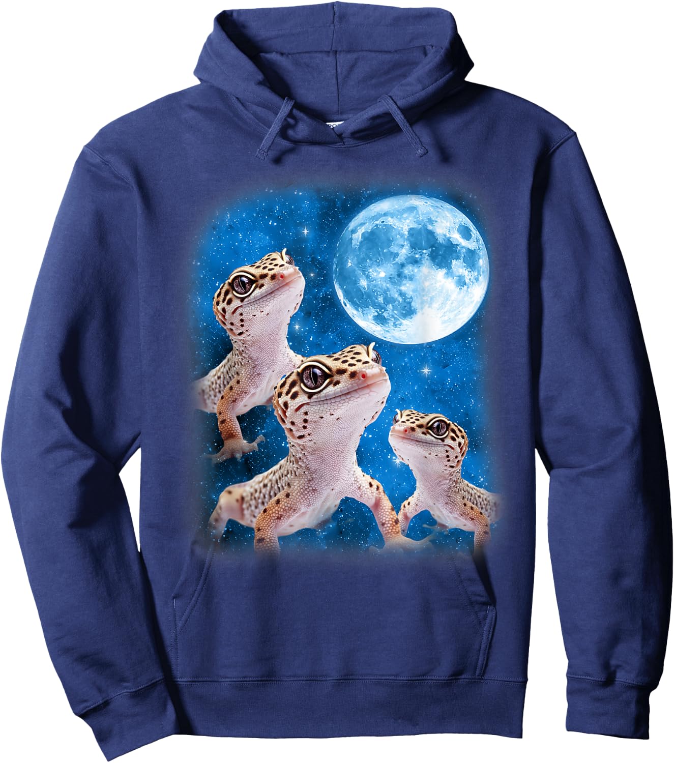 Gecko Howling At The Space Full Moon At Night Starry Sky Hoodie - Hoodie | Navy