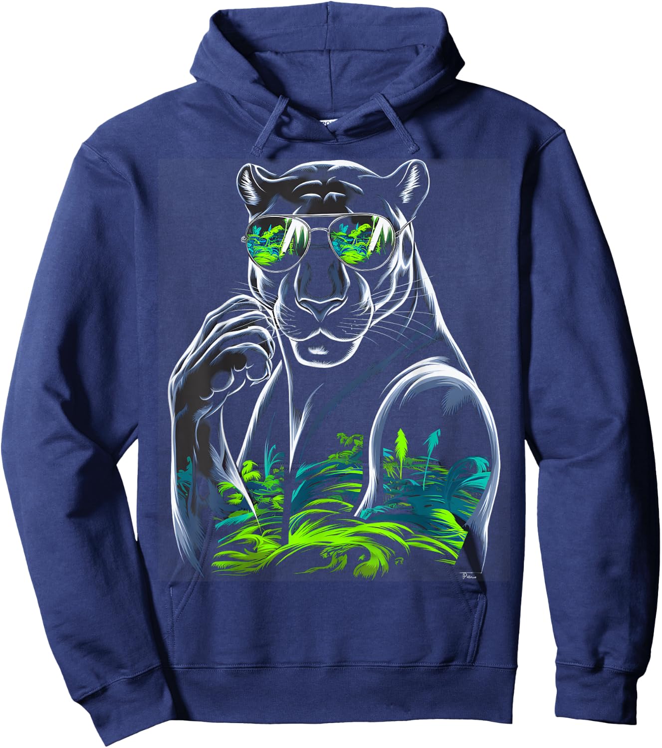 Chic Panther Wearing Sunglasses for Animal Lovers Hoodie - Hoodie | Navy