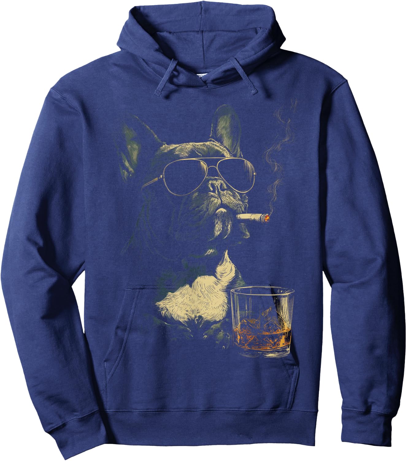 Französische Bulldogge Rauchende Zigarette Whisky Liebhaber Lustiger Hund Hoodie - Hoodie | Navy