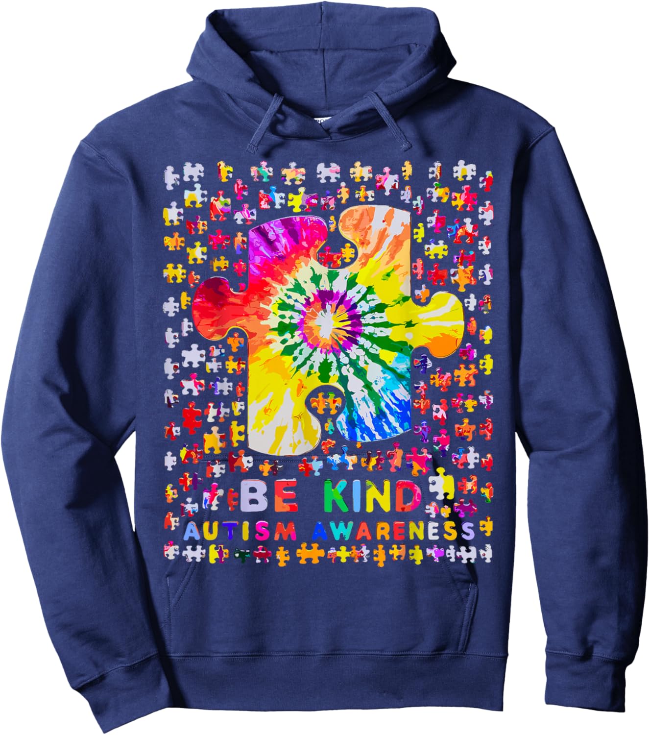 Be Kind Puzzle Tie Dye Autism Awareness Hoodie - Hoodie | Navy