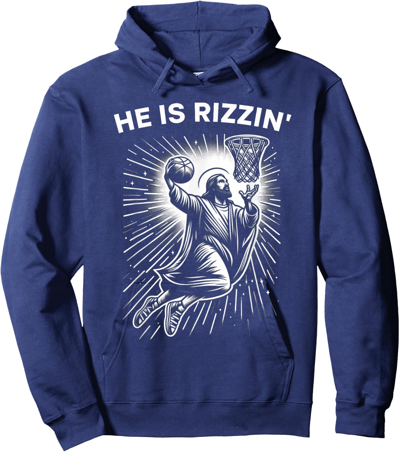 He Is Risen Rizzin' Easter Jesus Christian Faith Basketball Hoodie - Hoodie | Navy