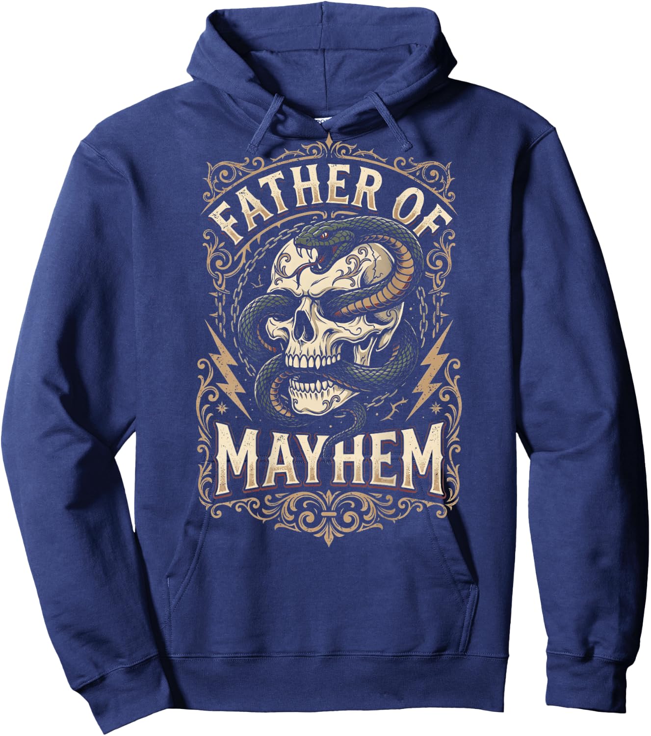 Father of Mayhem Vintage Gothic Skull Snake Tattoo (On Back) Hoodie - Hoodie | Navy
