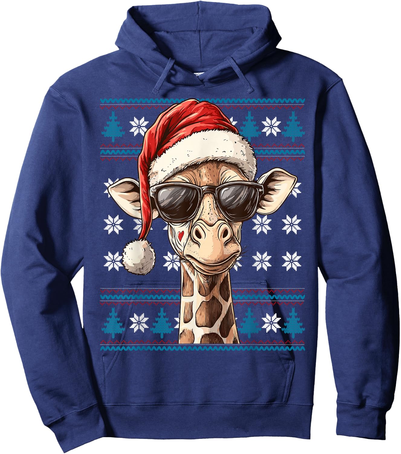 Giraffe Santa Hat Ugly Christmas Sweater Giraffe Lover Xmas Hoodie - Hoodie | Navy