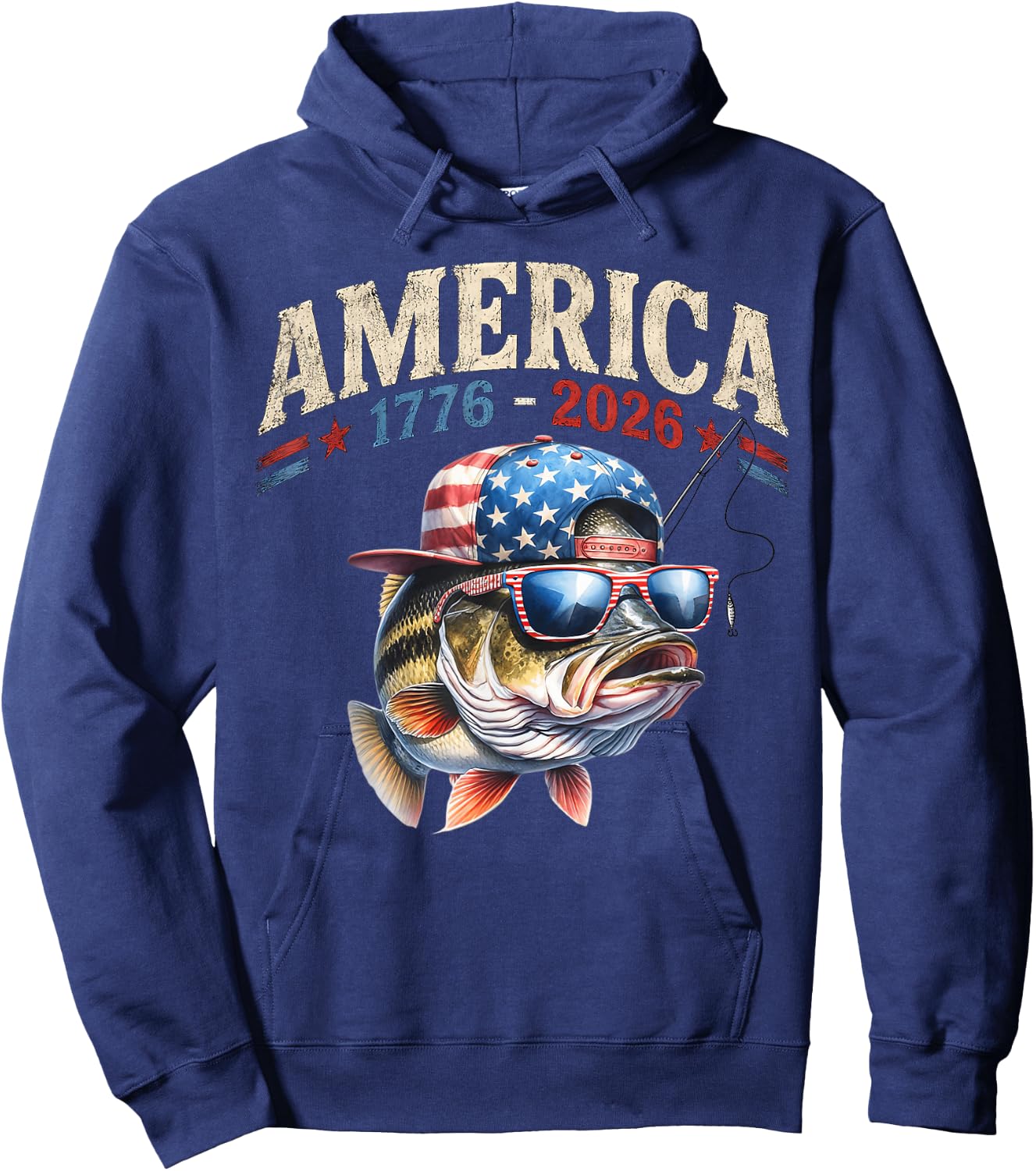 250 America Years 1776 2026 Fishing USA Flag 250th Birthday Hoodie - Hoodie | Navy
