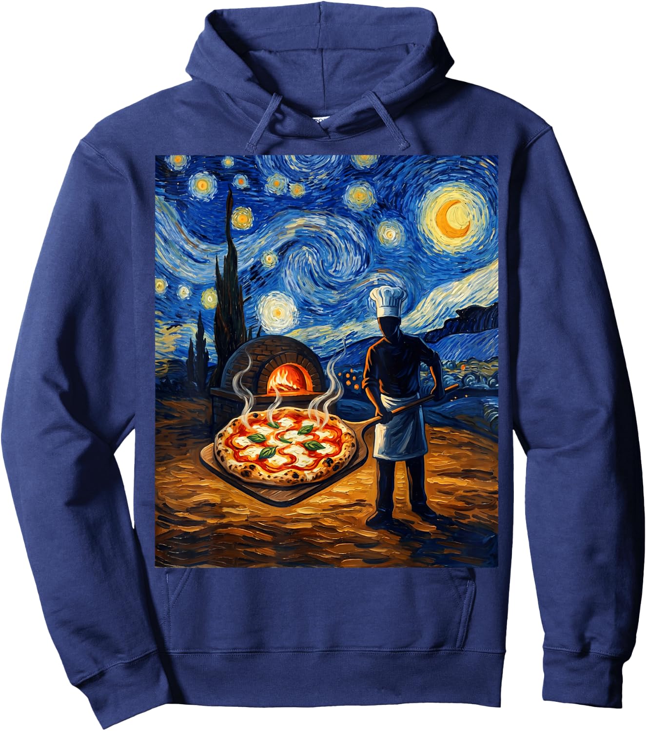 Pizza Margherita Starry Night Funny Pizzaiolo Italian Pizza Hoodie - Hoodie | Navy
