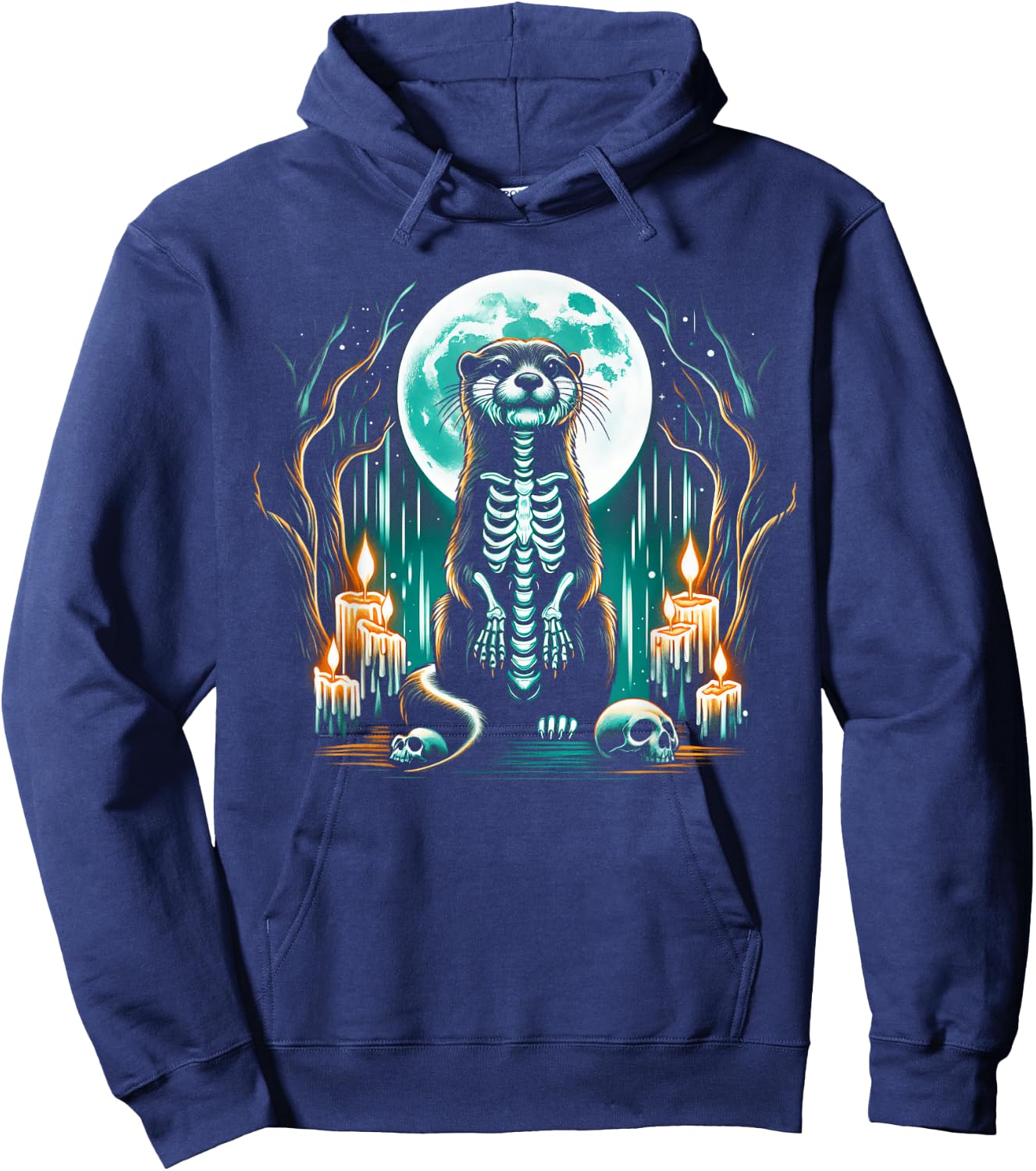Cool Otter Skeleton Halloween Christmas Birthday Hoodie - Hoodie | Navy
