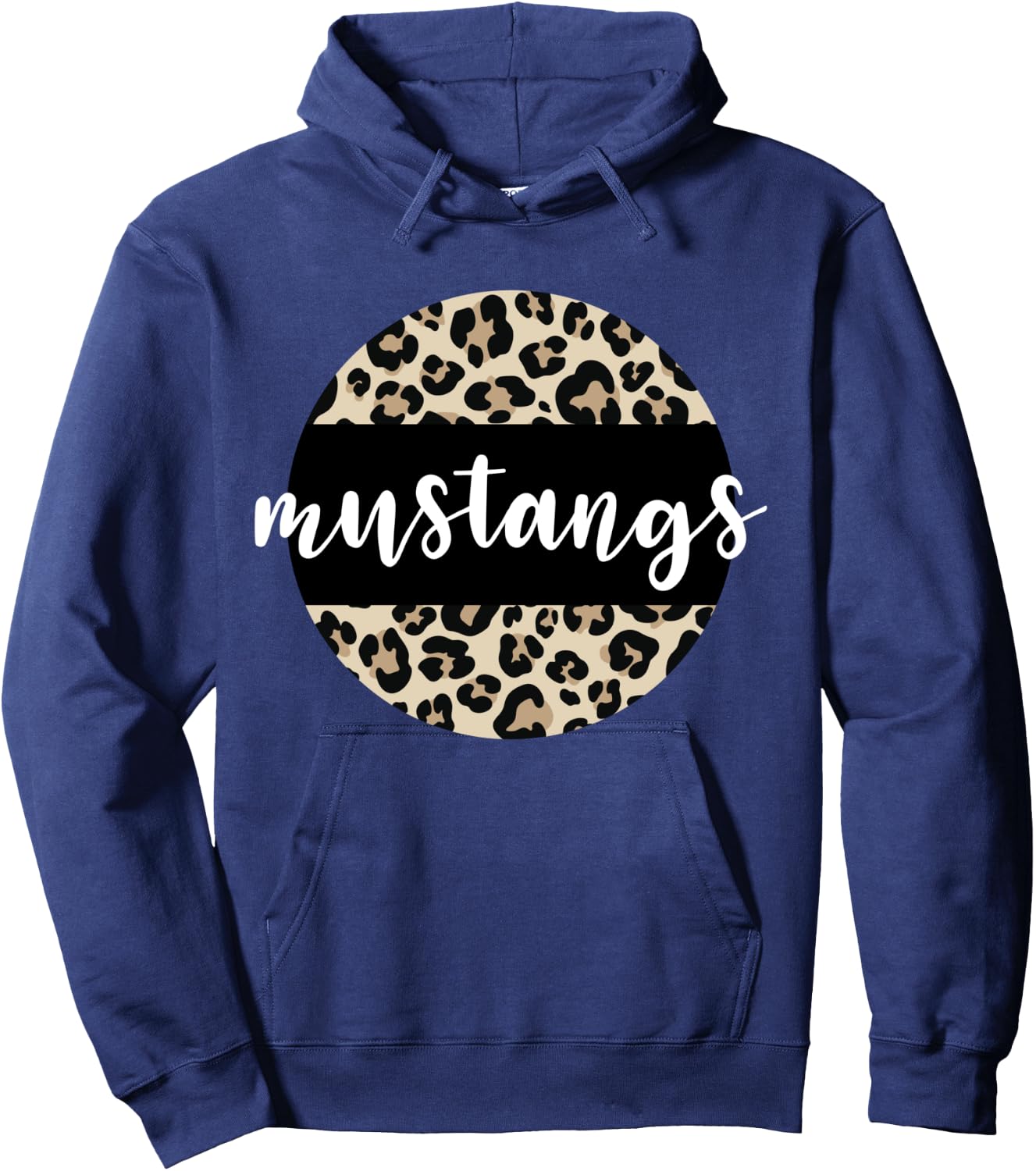Leopard Print Mustangs Team Mascot School Spirit Game Night Hoodie - Hoodie | Navy