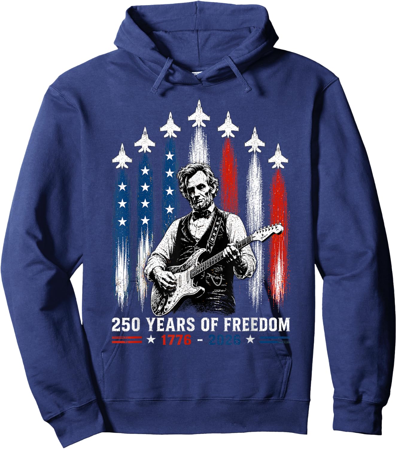 Abraham Lincoln Playing Guitar 4th July 250th Anniversary Hoodie - Hoodie | Navy