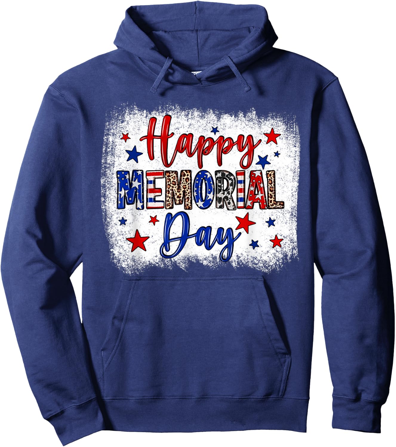 Bleached Happy Memorial Day Leopard USA Patriotic Hoodie - Hoodie | Navy