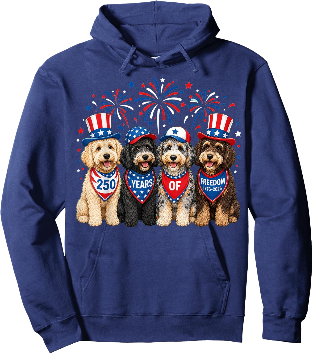 Aussiedoodle Dog 250 Years American 1776 2026 4th July Hoodie - Hoodie | Navy