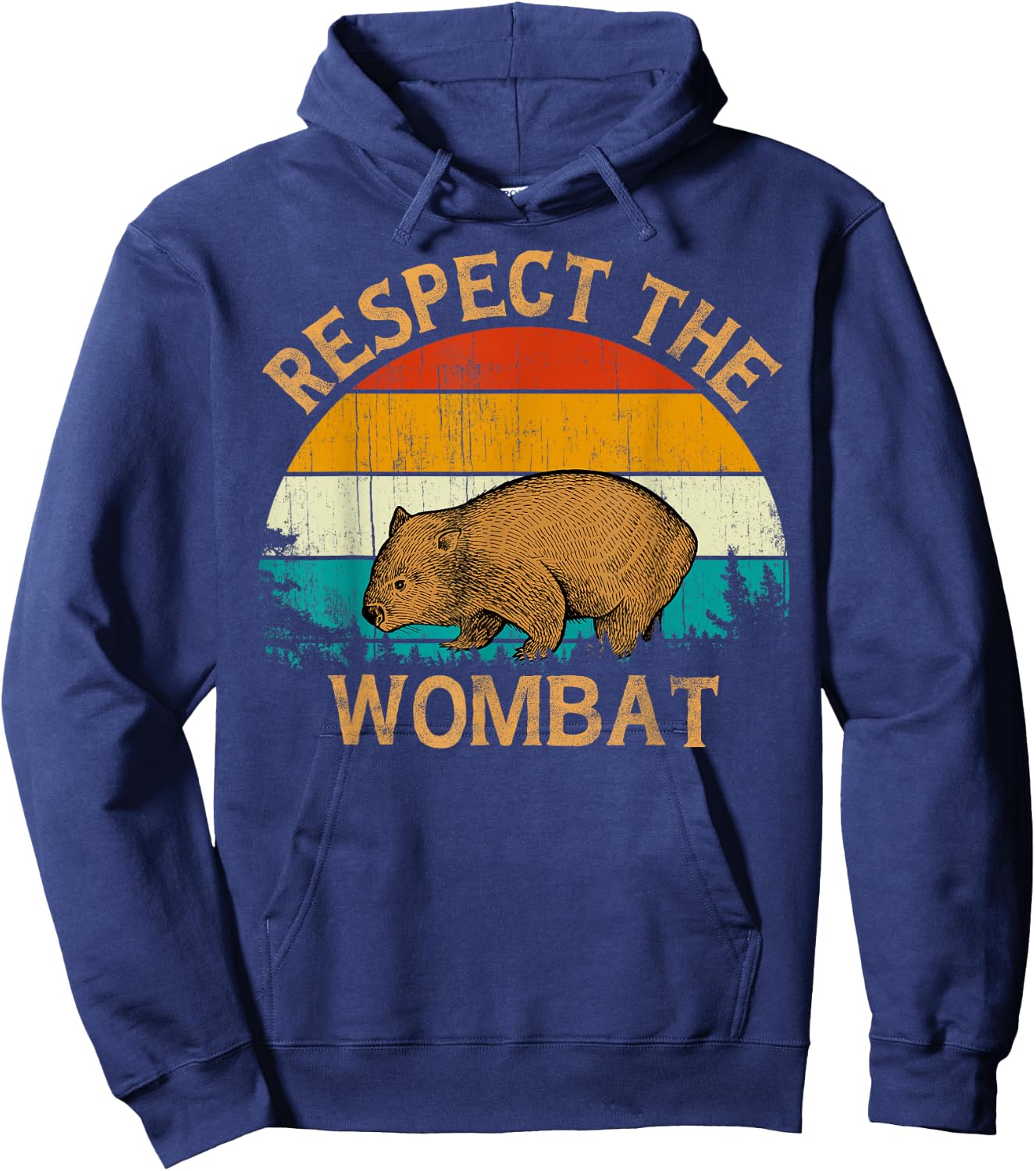 Vintage Retro Style sun Wildlife Animal Respect The Wombat Hoodie - Hoodie | Navy