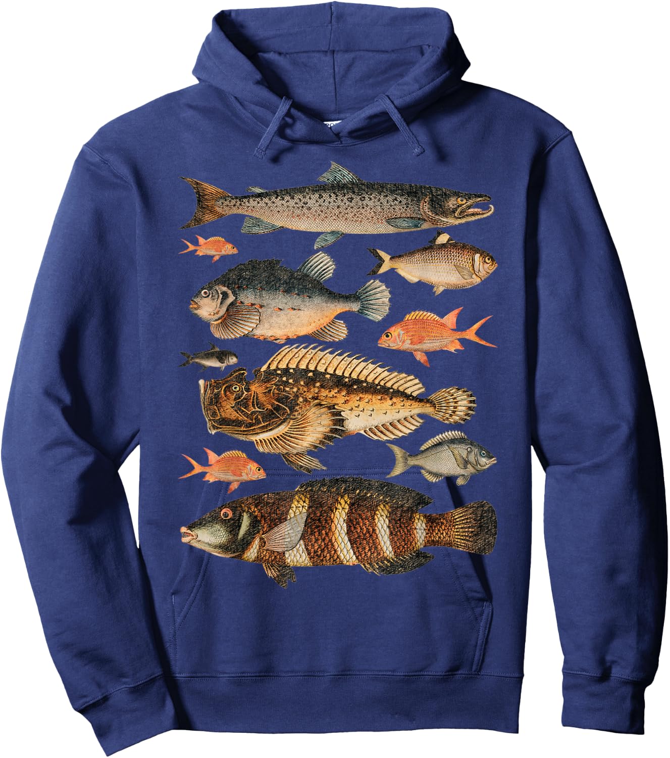 Fish Species Biology Sketch For Kids & Fisherman - Fishing Hoodie - Hoodie | Navy