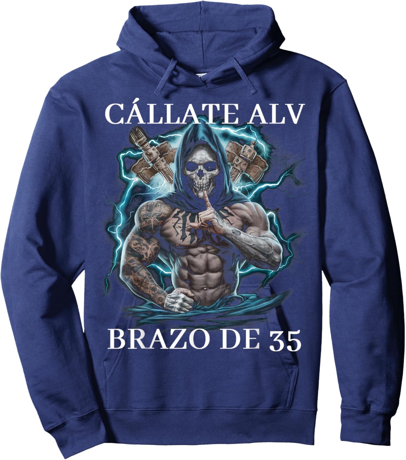 Callate ALV brazo de 35: Calacas chidas gym Hoodie - Hoodie | Navy