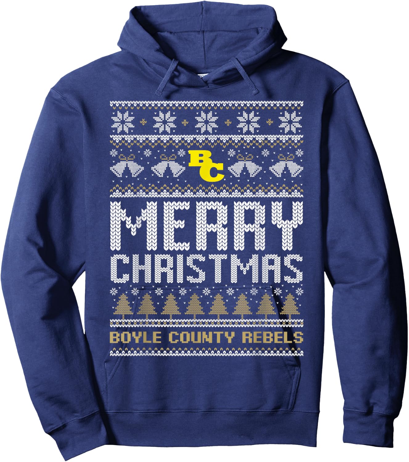 Boyle County Rebels Logo Merry Christmas Ugly Sweater HS Hoodie - Hoodie | Navy
