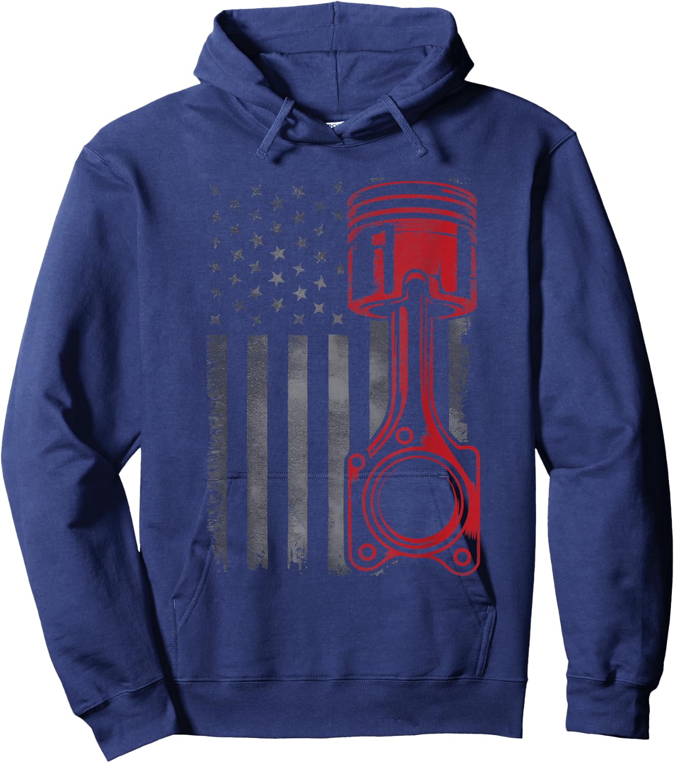 Vintage Piston Funny Muscle Car Mechanic Flag USA Patriotic Hoodie - Hoodie | Navy