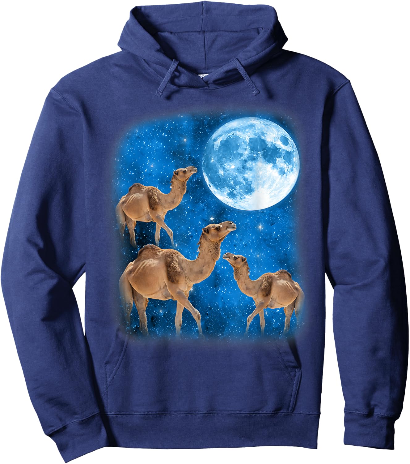 Camel Howling At The Space Full Moon At Night Starry Sky Hoodie - Hoodie | Navy