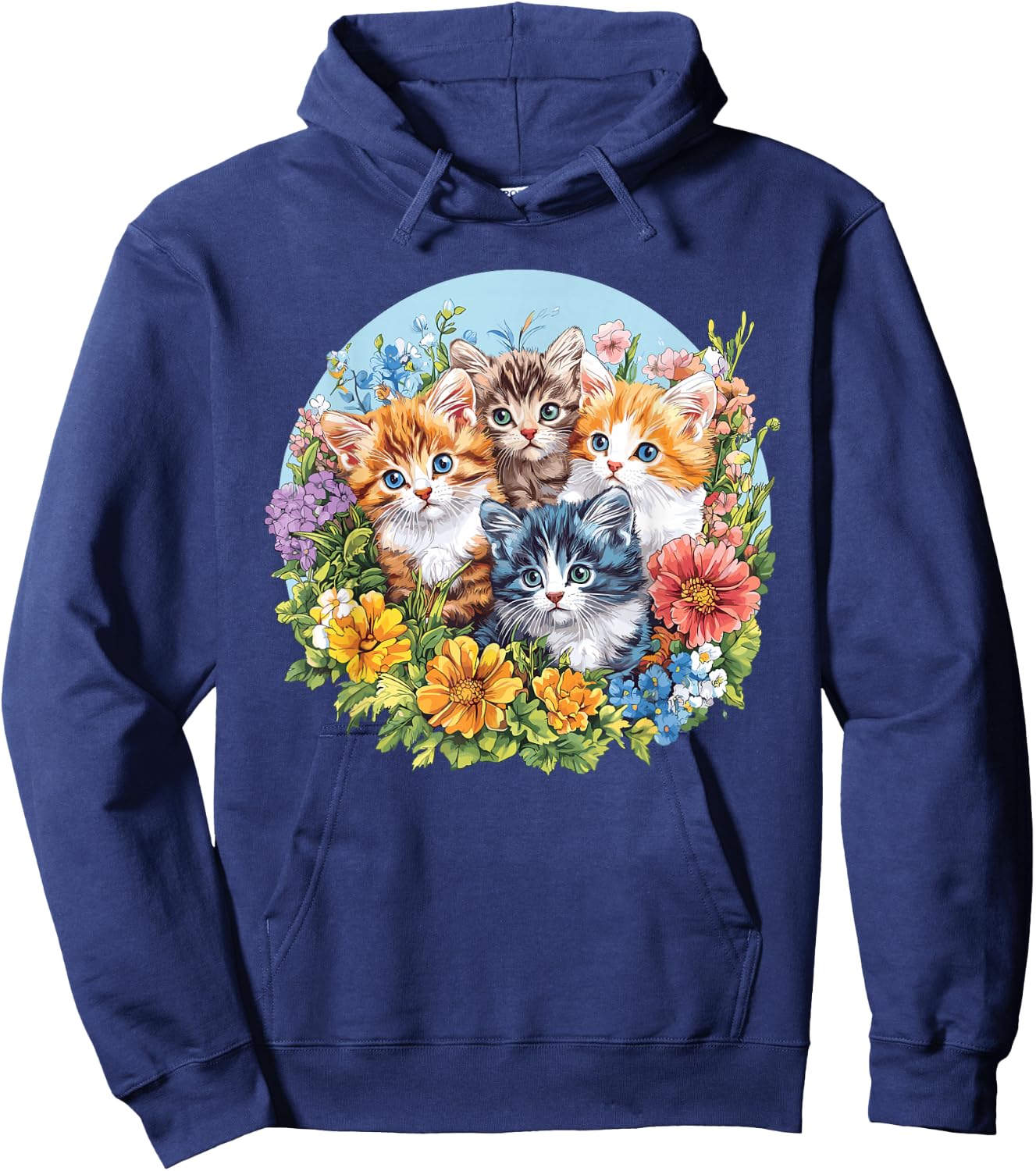 Adorable Kittens Surrounded by Flowers Hoodie - Hoodie | Navy
