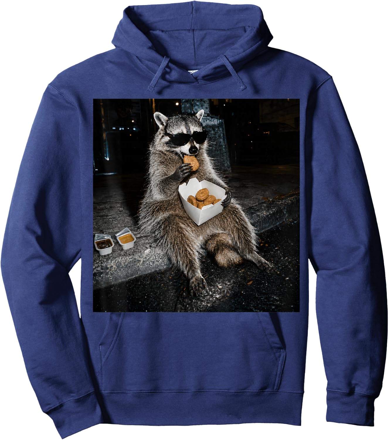 Funny Raccoon Eating Chicken Nuggets Feral Women Nugs Food Hoodie - Hoodie | Navy