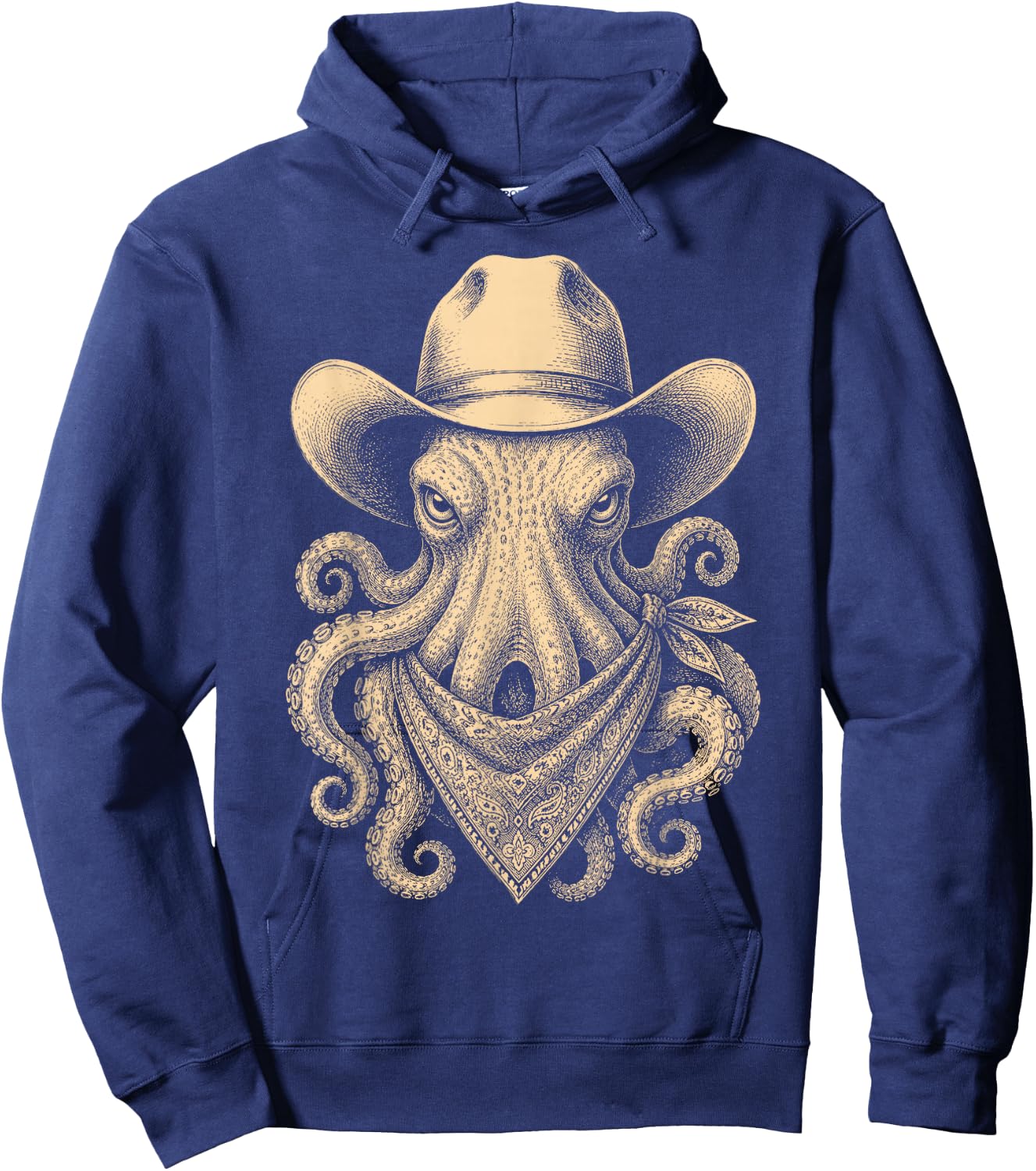 Vintage Octopus Cowboy Hat Bandana Retro Western Hoodie - Hoodie | Navy