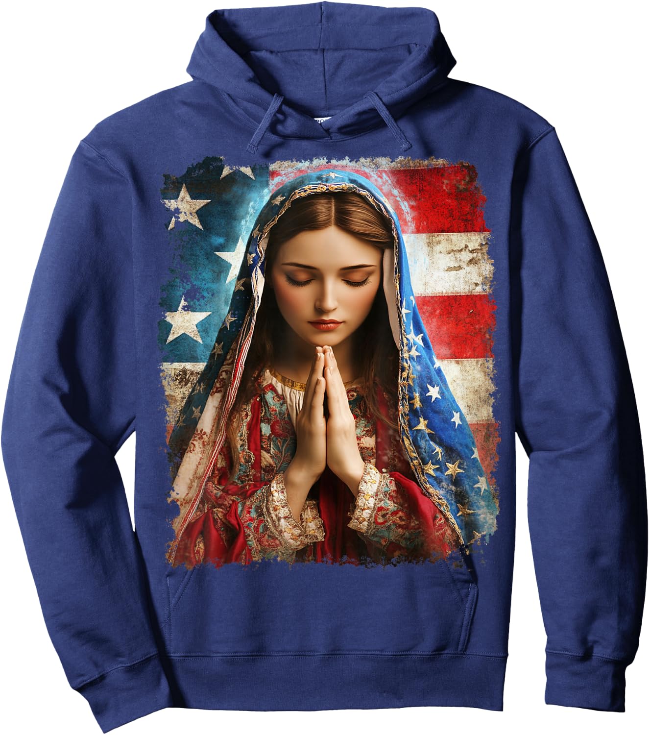 US Flag American The Virgin Mary Religious Christian Hoodie - Hoodie | Navy