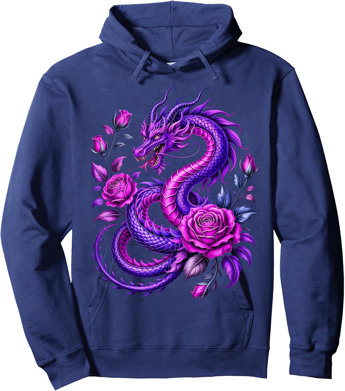 Purple Dragon and Rose Fantasy Hoodie - Hoodie | Navy