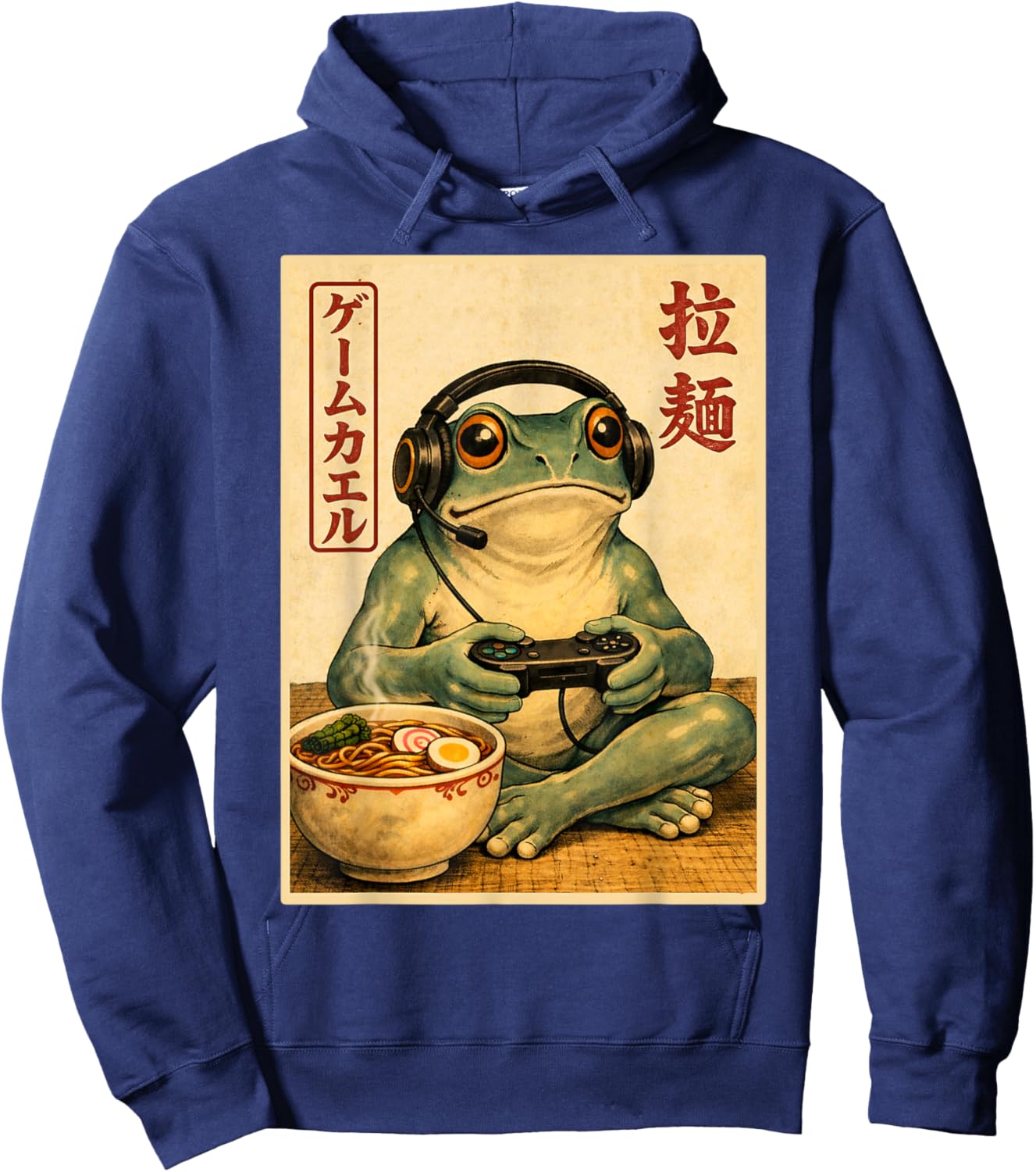 Frog Gamer Ramen Japanese Anime Vintage Gaming Hoodie - Hoodie | Navy