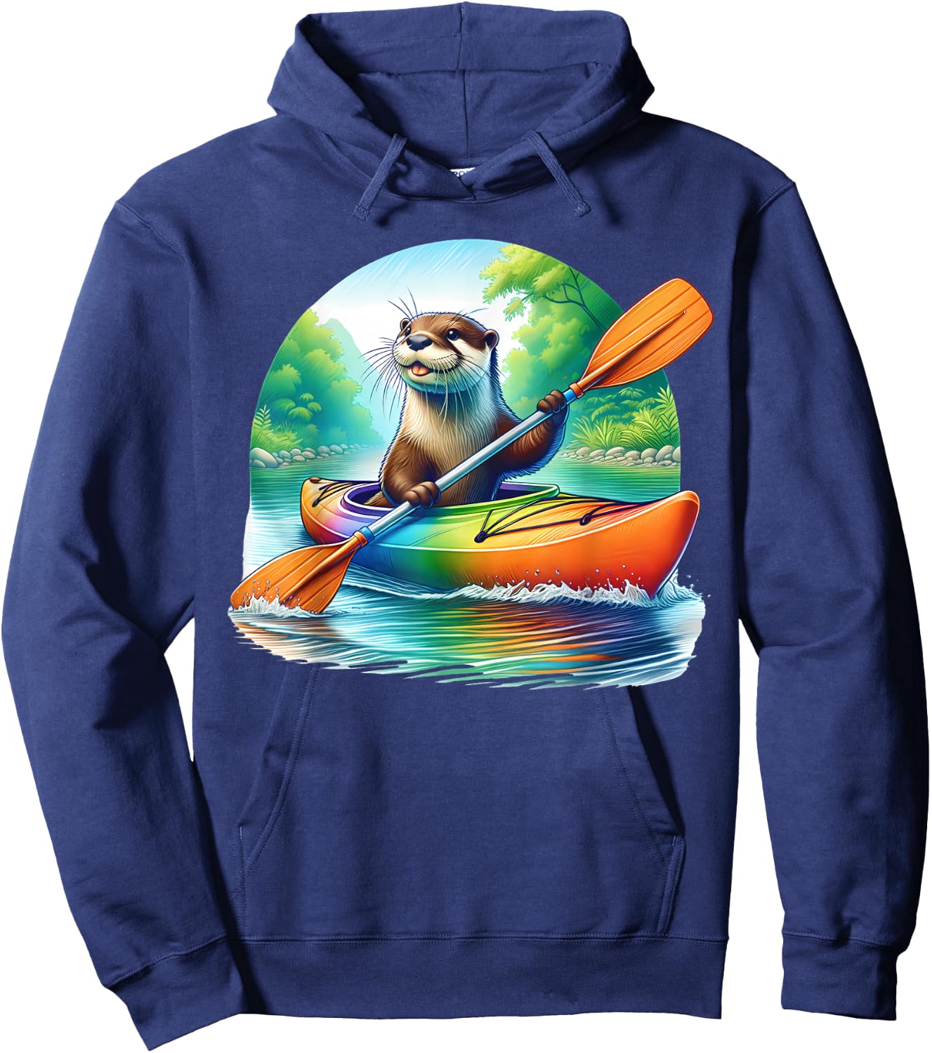 Kayaking River Otter Kayaker Kayak Canoe Paddling Hoodie - Hoodie | Navy