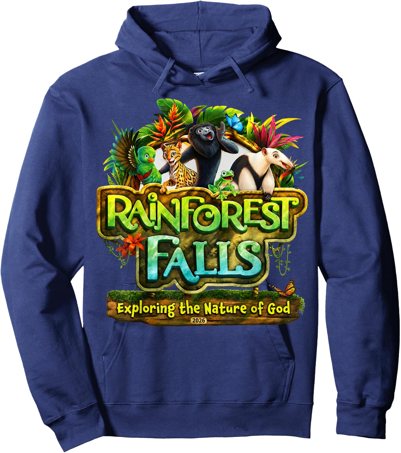 VBS 2026 Rainforest Falls Exploring The Nature of God Kids Hoodie - Hoodie | Navy