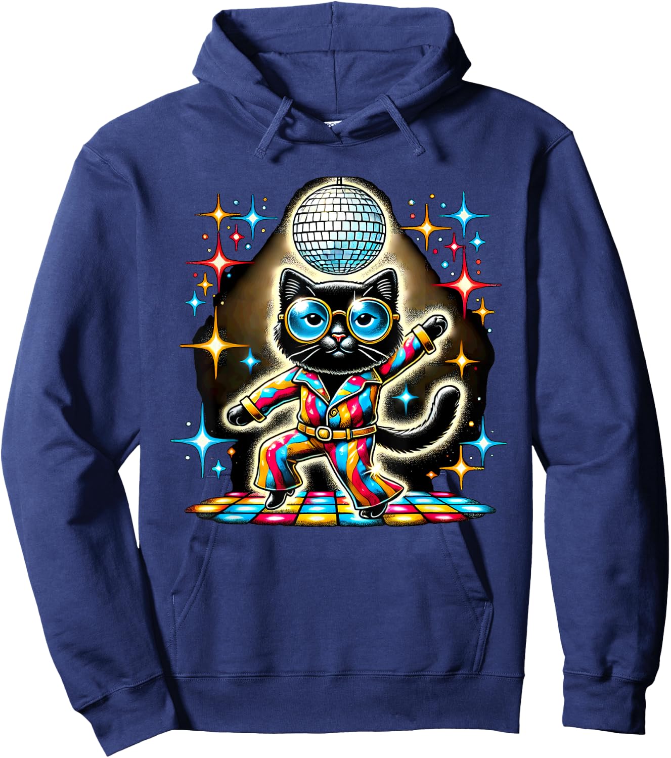 Aesthetic Black Cat Disco Hoodie - Hoodie | Navy