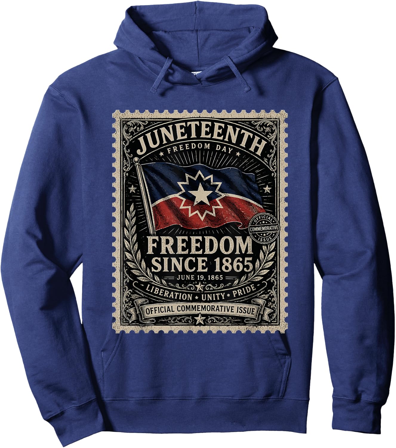 Distressed American Juneteenth Flag Colors Freedom Day Stamp Hoodie - Hoodie | Navy