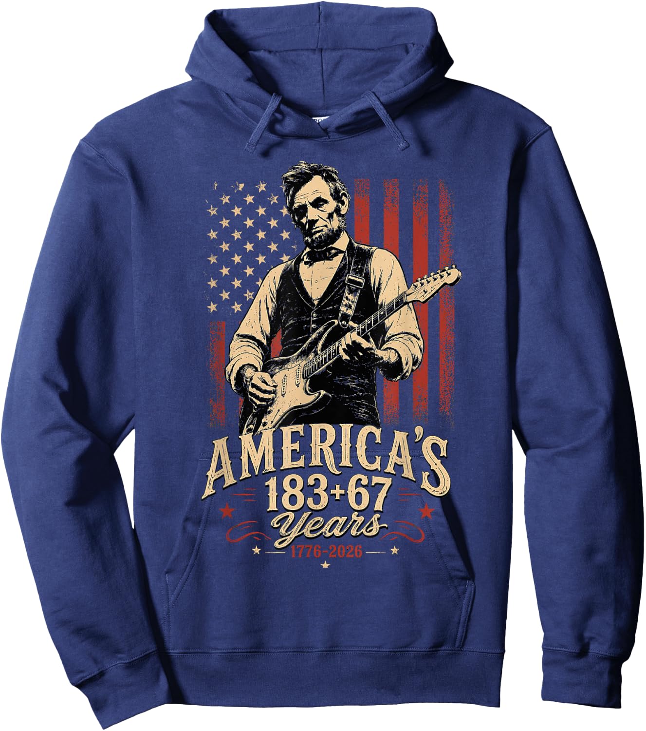 Fourth of July Abraham Lincoln Playing Guitar Hoodie - Hoodie | Navy