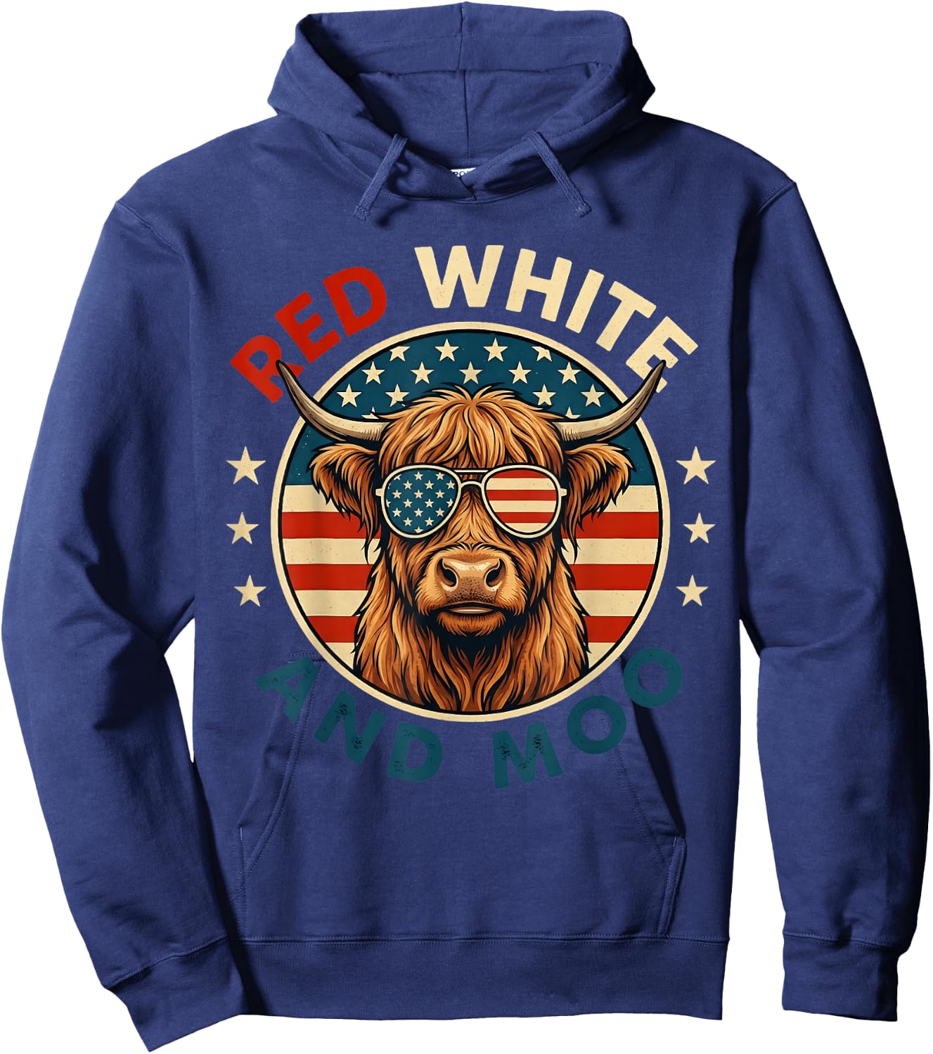 Red White and Moo Funny Toddler Highland Cow 4th of July Hoodie - Hoodie | Navy