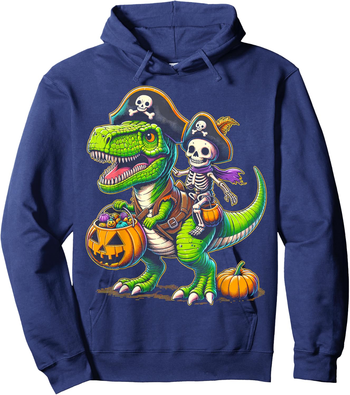 Halloween Funny T Rex Dinosaur Pirate Boys Trick Treat Hoodie - Hoodie | Navy